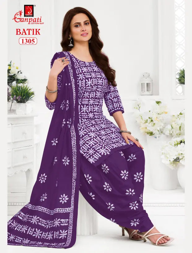 Ganpati Cotton Suit - Batik Print - Readymade Salwar Suit - Patiala Model - GB1305