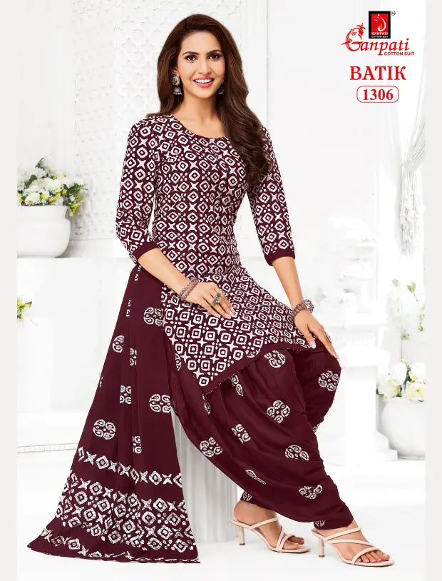 Ganpati Cotton Suit - Batik Print - Readymade Salwar Suit - Patiala Model - GB1306