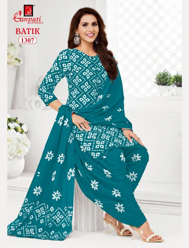 Ganpati Cotton Suit - Batik Print - Readymade Salwar Suit - Patiala Model - GB1307