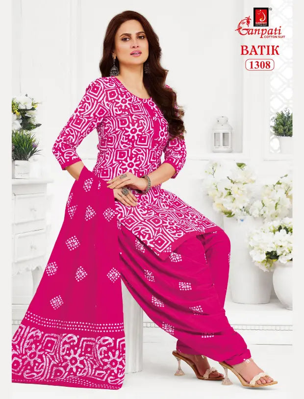 Ganpati Cotton Suit - Batik Print - Readymade Salwar Suit - Patiala Model - GB1308