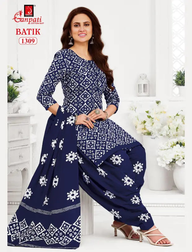 Ganpati Cotton Suit - Batik Print - Readymade Salwar Suit - Patiala Model - GB1309 Main image