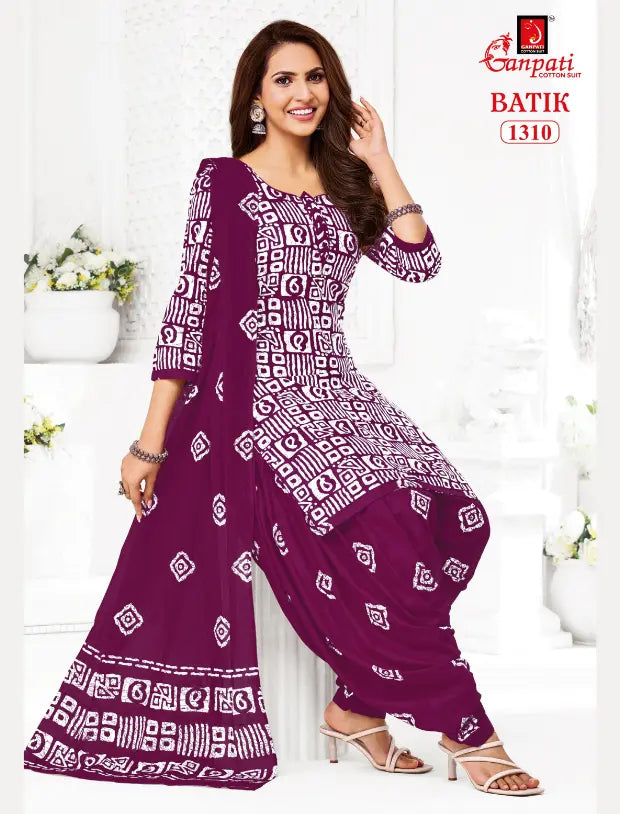 Ganpati Cotton Suit - Batik Print - Readymade Salwar Suit - Patiala Model - GB1310 Main image