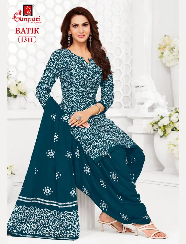 Ganpati Cotton Suit - Batik Print - Readymade Salwar Suit - Patiala Model - GB1311 Main image