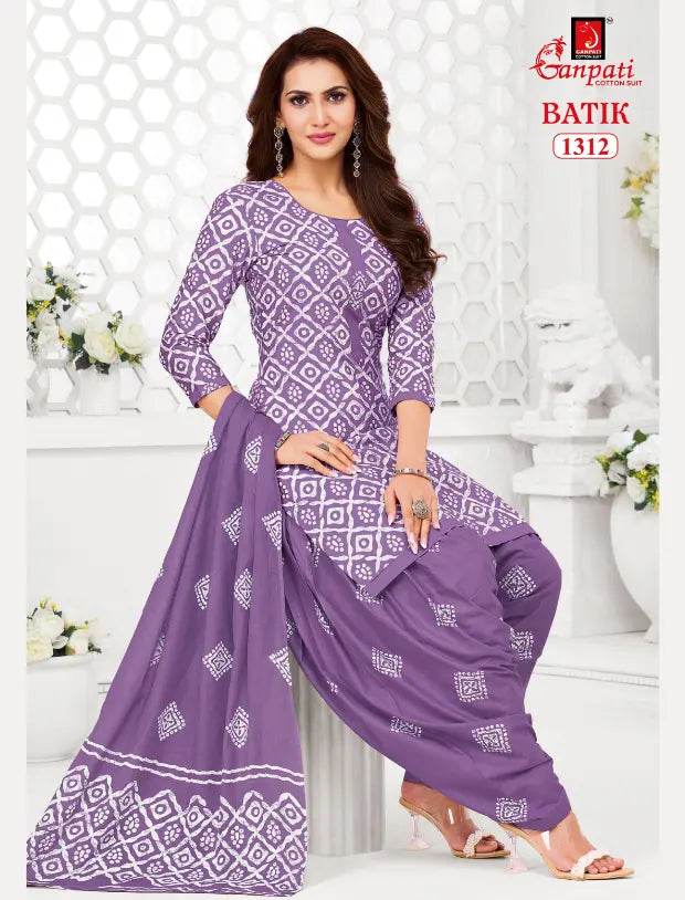 Ganpati Cotton Suit - Batik Print - Readymade Salwar Suit - Patiala Model - GB1312
