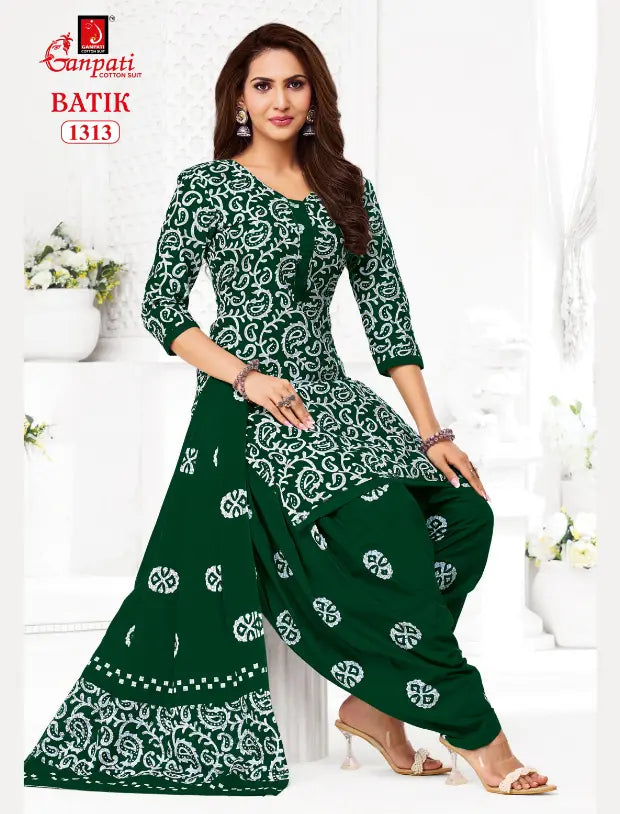 Ganpati Cotton Suit - Batik Print - Readymade Salwar Suit - Patiala Model - GB1313