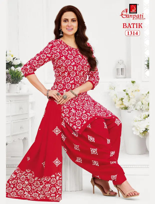 Ganpati Cotton Suit - Batik Print - Readymade Salwar Suit - Patiala Model - GB1314 Main image