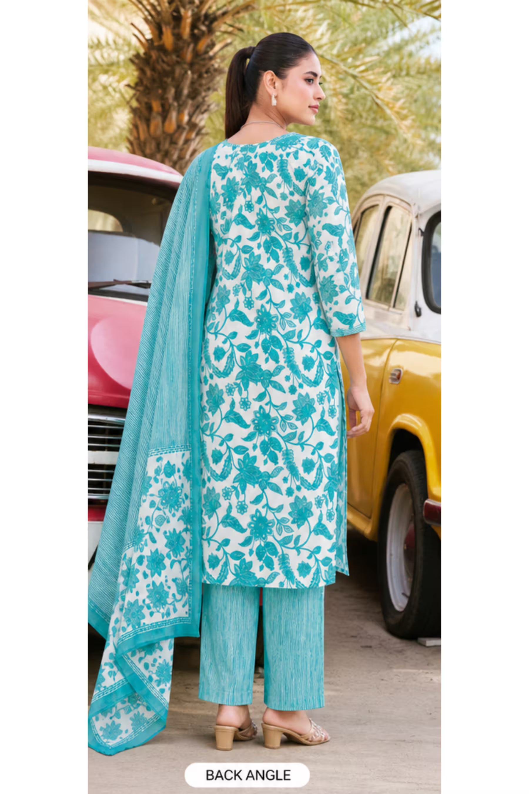 Back Angle Details-Ganpati - Jaipuri Special - Cotton Readymade Salwar Suit with Straight Pant and Dupatta - GJ357