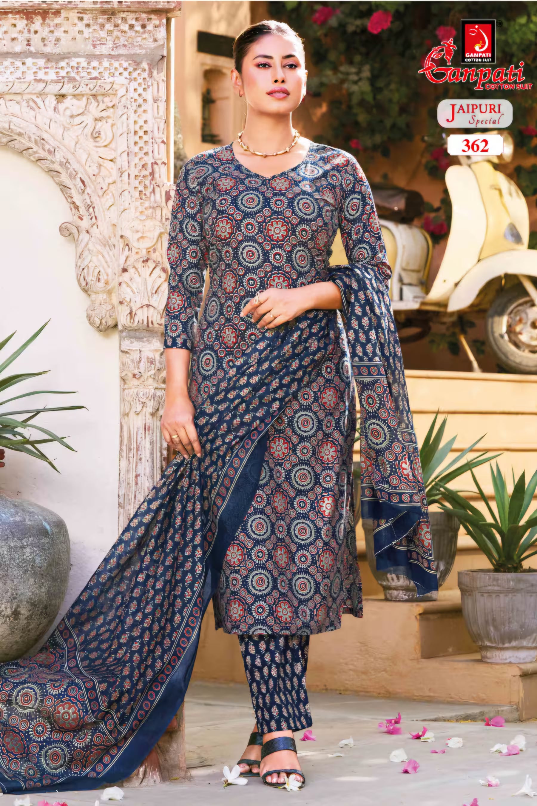 Ganpati - Jaipuri Special - Cotton Readymade Salwar Suit with Straight Pant and Dupatta - GJ362