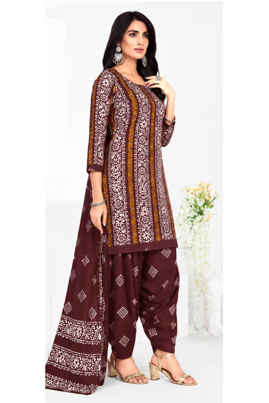 Ganpati Batik Print Cotton Readymade Salwar Suit and Patiala Pant with Dupatta - GB1501