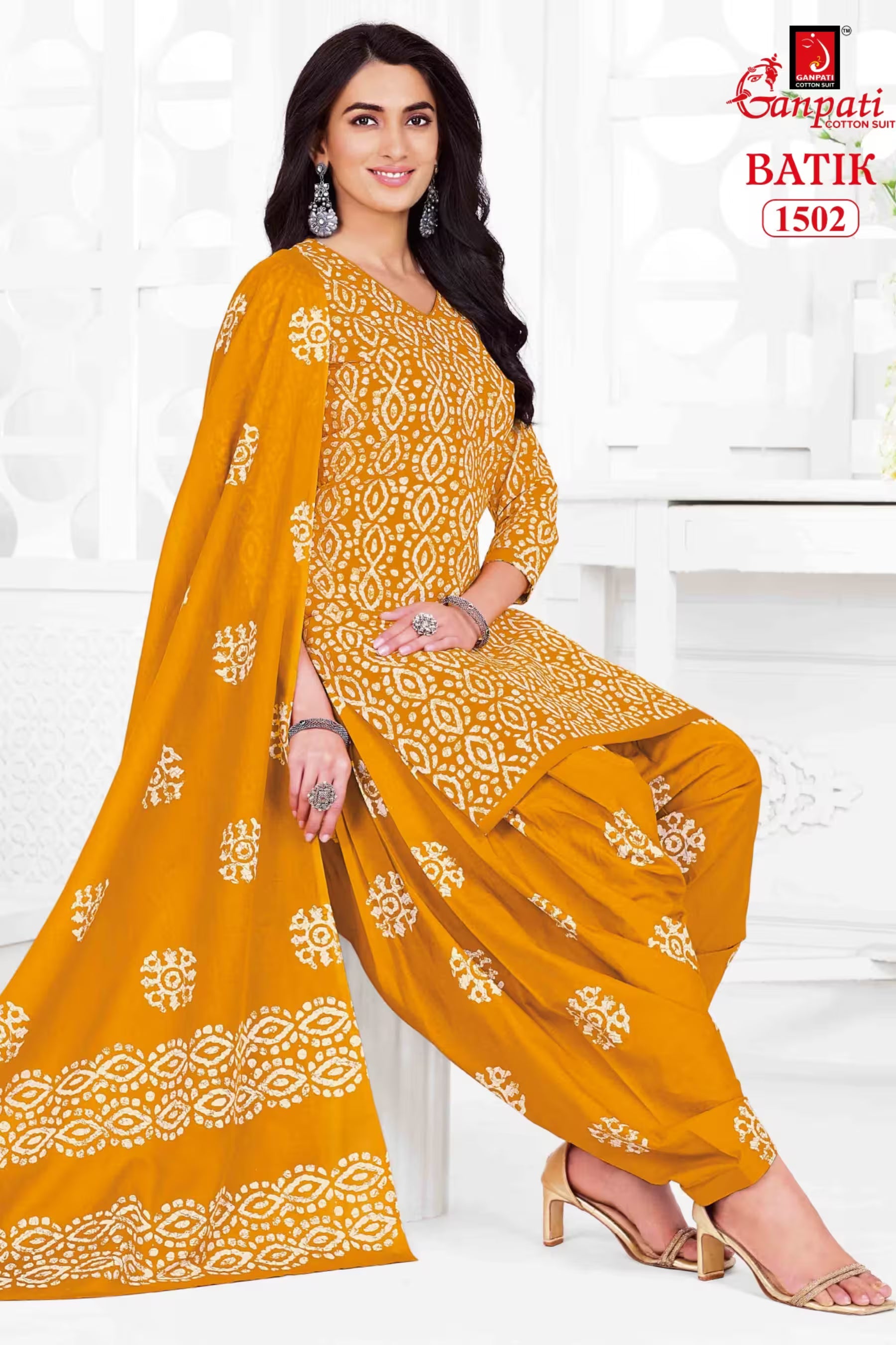Ganpati Batik Print Cotton Readymade Salwar Suit and Patiala Pant with Dupatta - GB1502