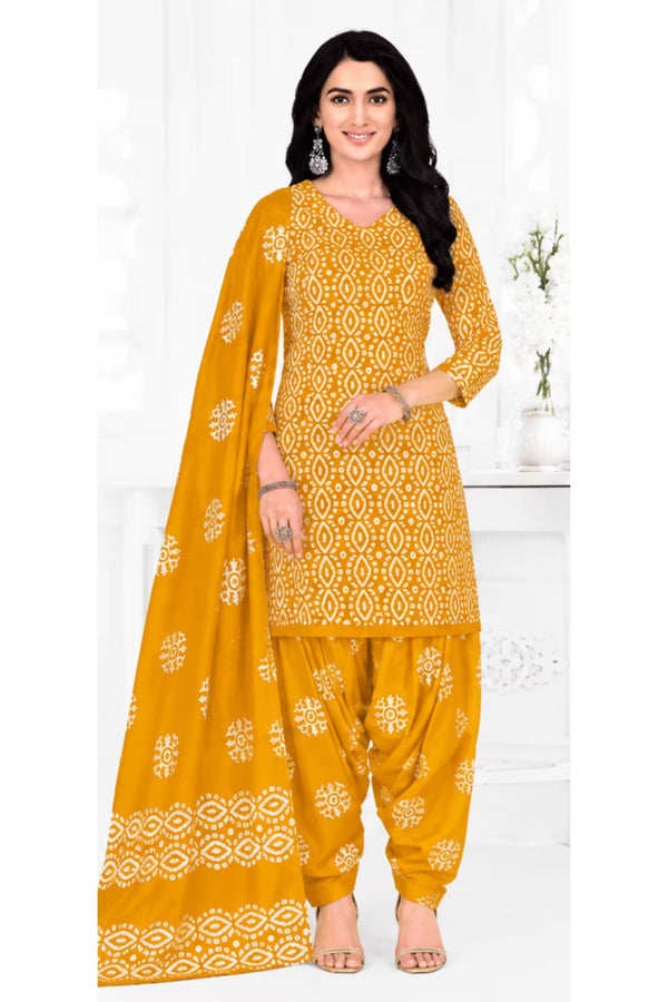Ganpati Batik Print Cotton Readymade Salwar Suit and Patiala Pant with Dupatta - GB1502