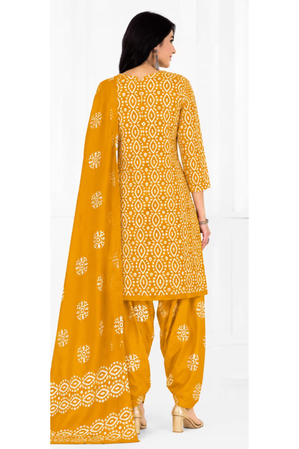Ganpati Batik Print Cotton Readymade Salwar Suit and Patiala Pant with Dupatta - GB1502