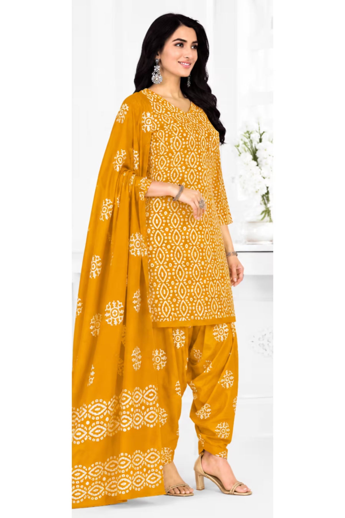 Ganpati Batik Print Cotton Readymade Salwar Suit and Patiala Pant with Dupatta - GB1502
