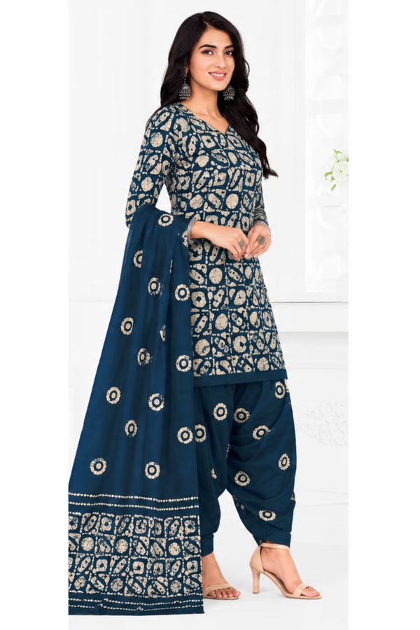 Ganpati Batik Print Cotton Readymade Salwar Suit and Patiala Pant with Dupatta - GB1503