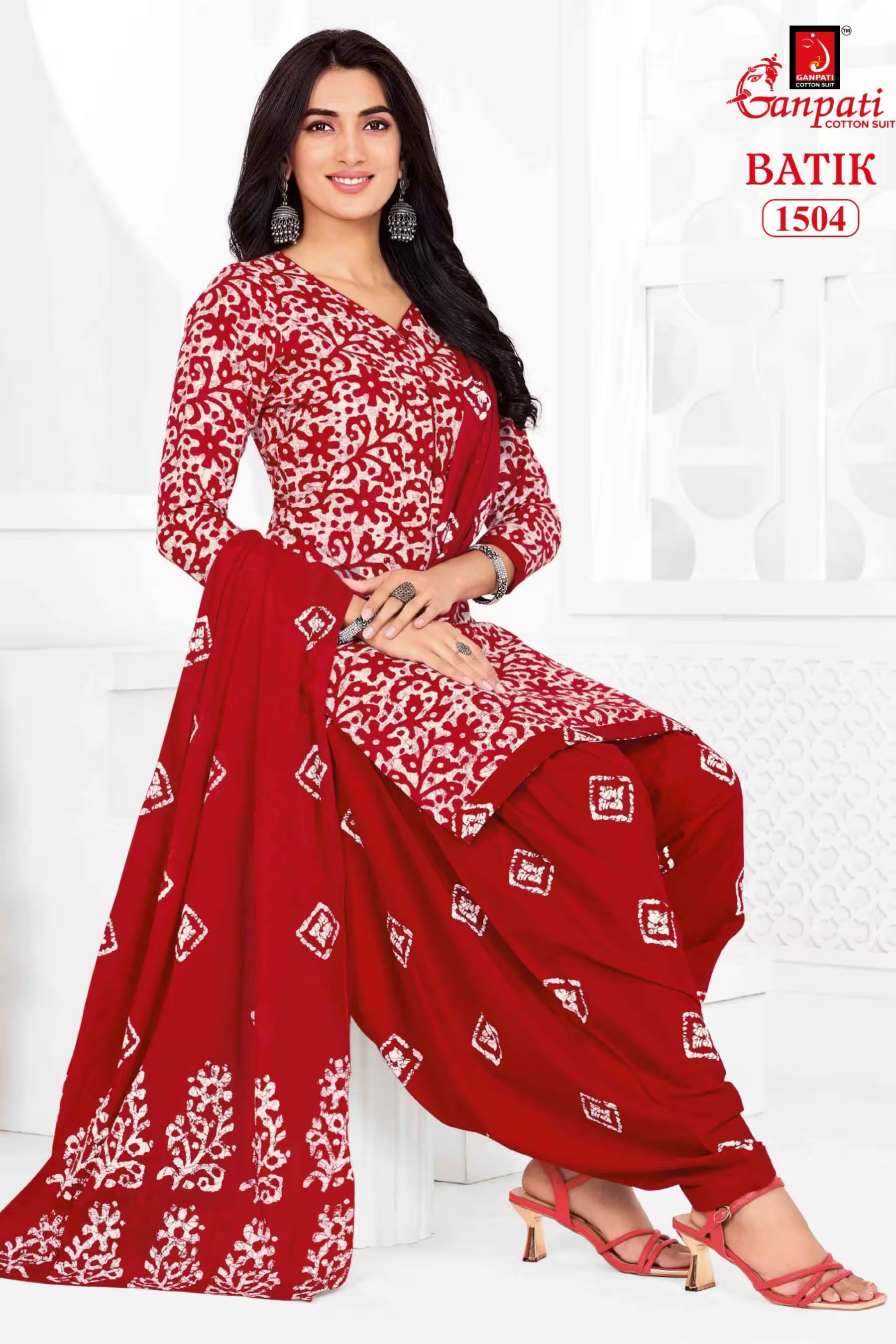 Ganpati Batik Print Cotton Readymade Salwar Suit and Patiala Pant with Dupatta - GB1504