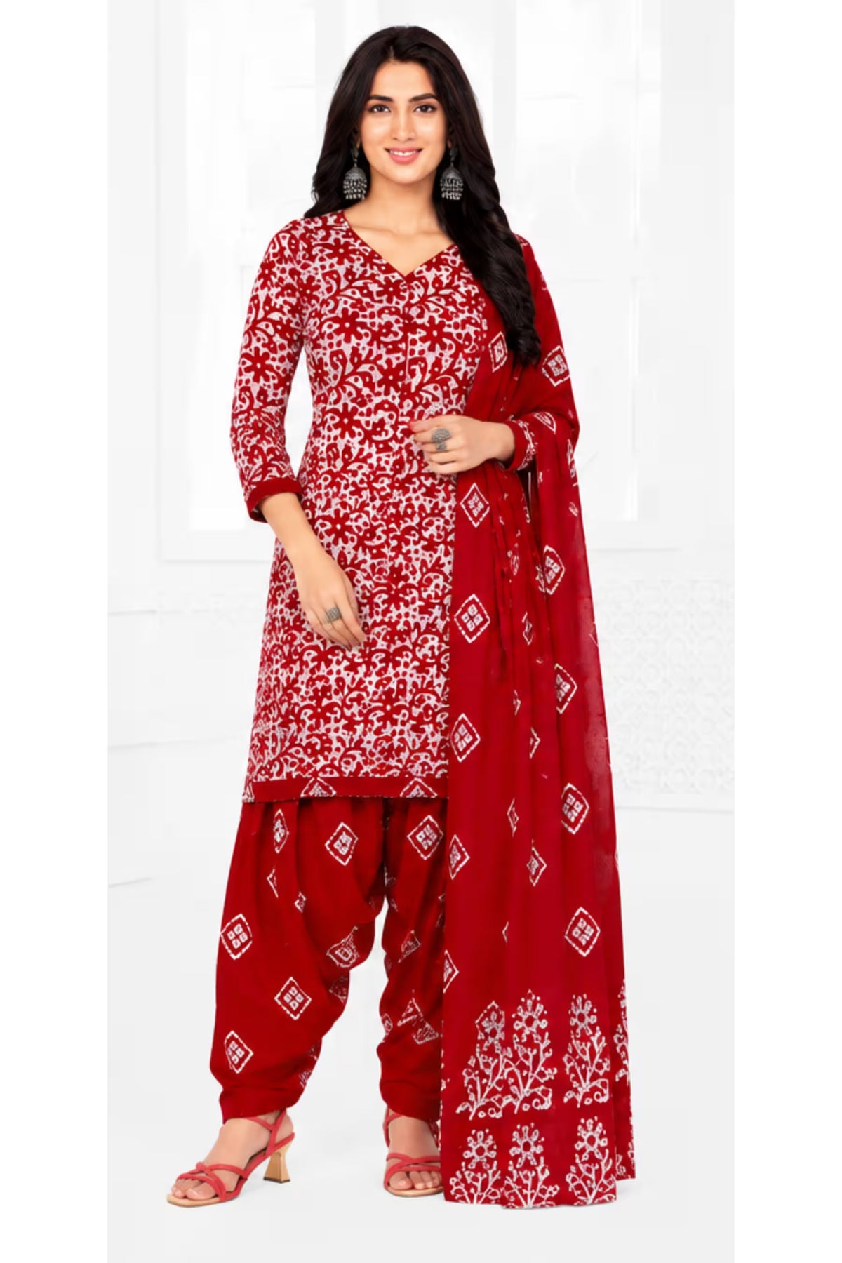 Ganpati Batik Print Cotton Readymade Salwar Suit and Patiala Pant with Dupatta - GB1504