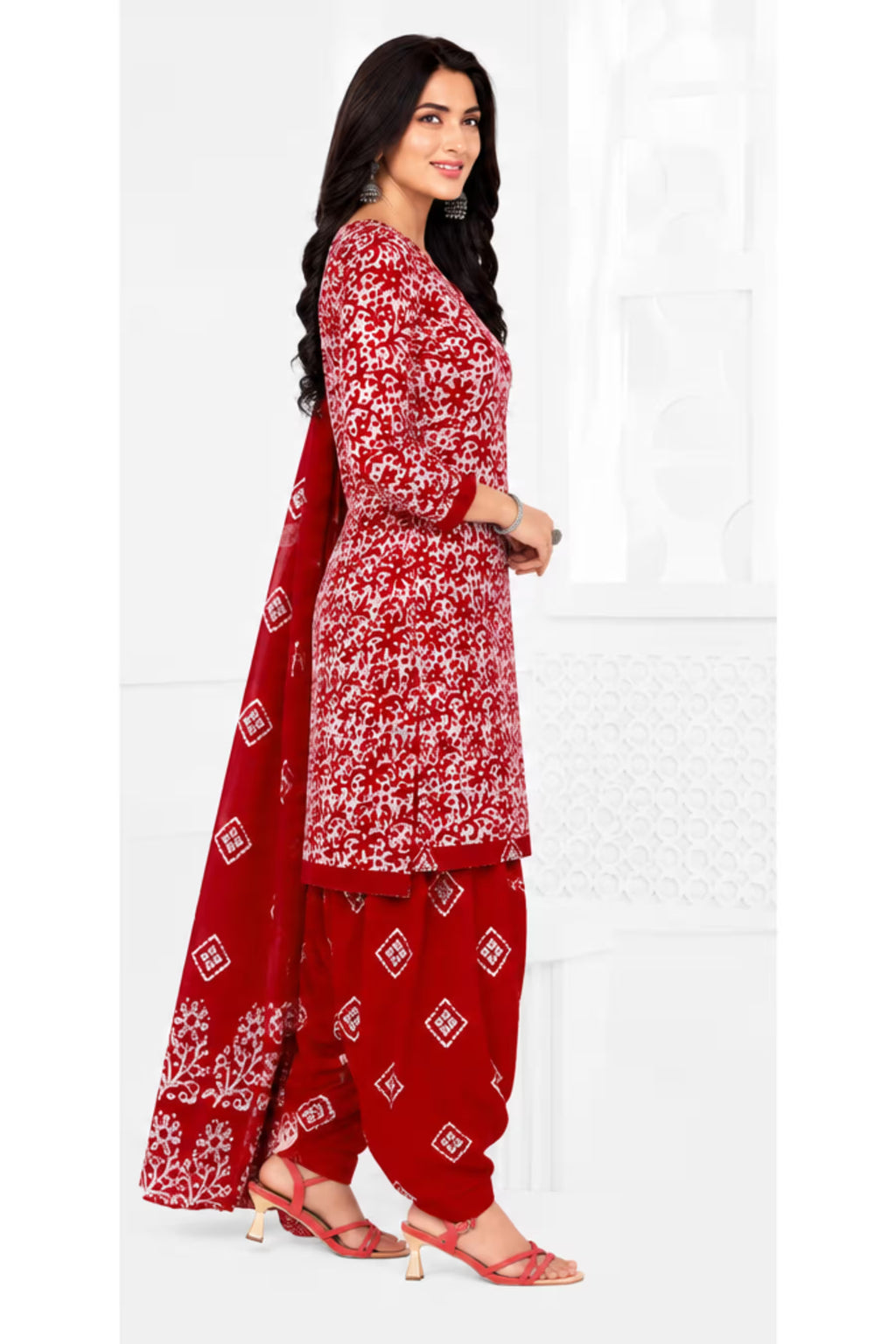 Ganpati Batik Print Cotton Readymade Salwar Suit and Patiala Pant with Dupatta - GB1504