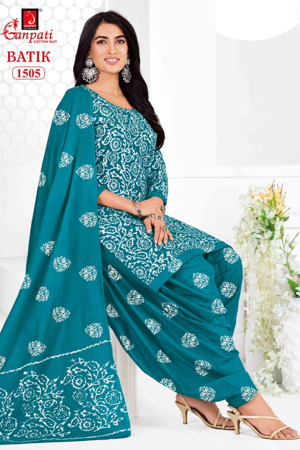 Ganpati Batik Print Cotton Readymade Salwar Suit and Patiala Pant with Dupatta - GB1505