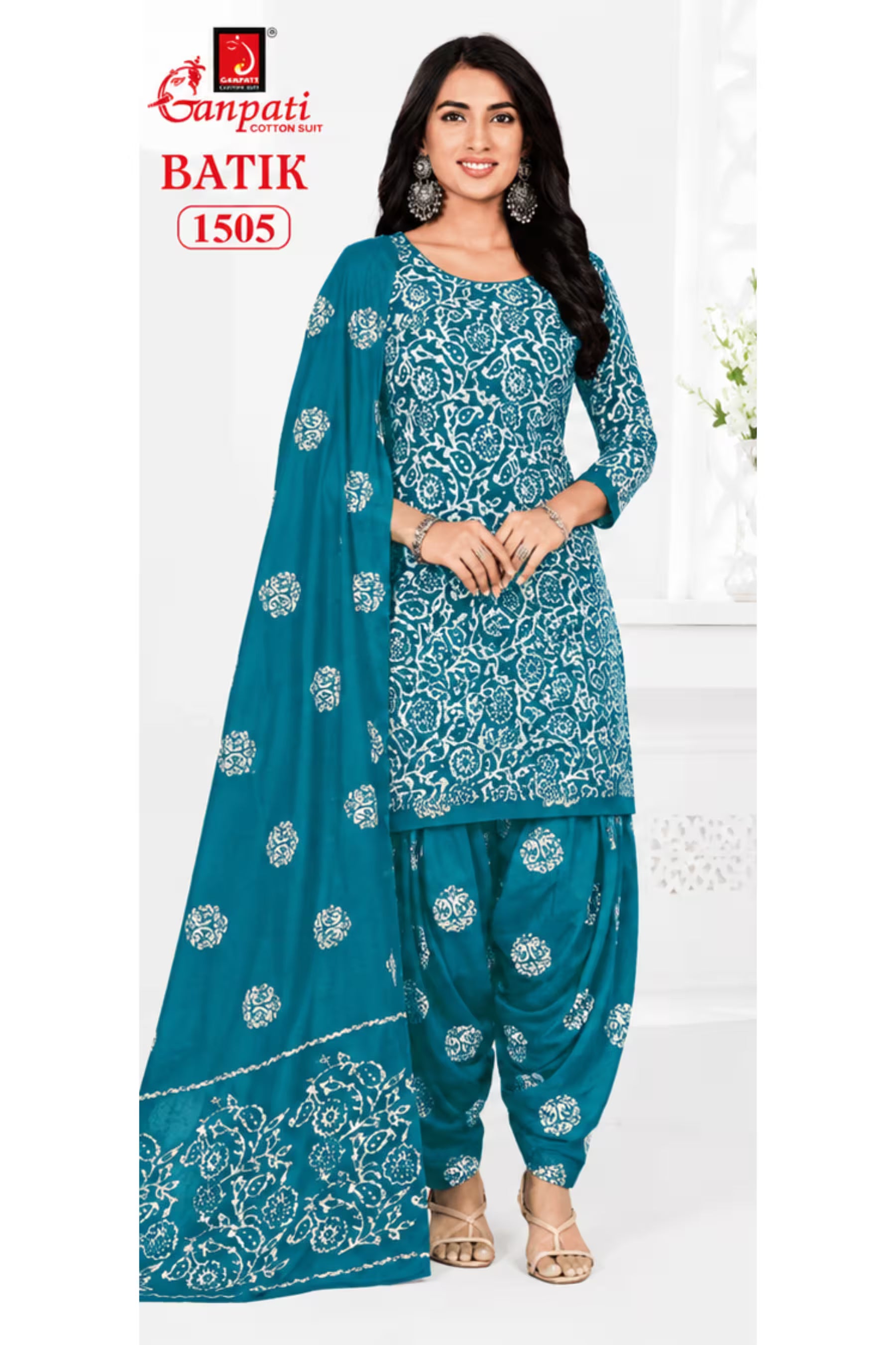 Ganpati Batik Print Cotton Readymade Salwar Suit and Patiala Pant with Dupatta - GB1505 Secondary image