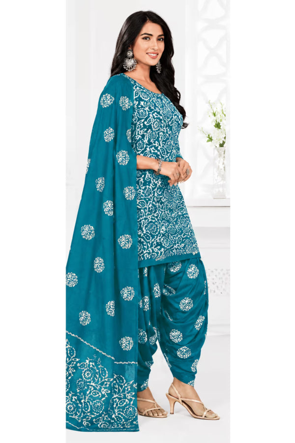 Ganpati Batik Print Cotton Readymade Salwar Suit and Patiala Pant with Dupatta - GB1505