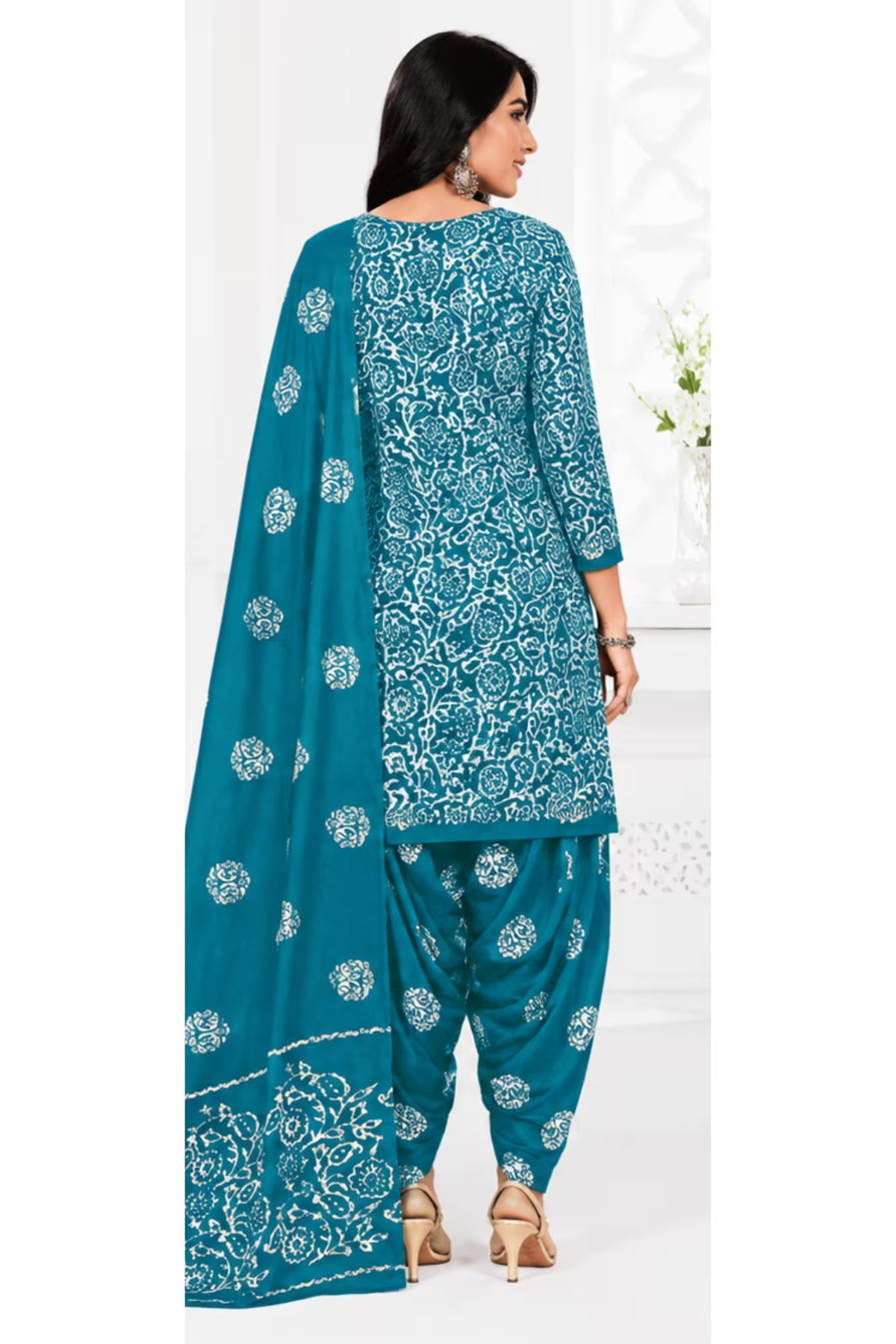 Ganpati Batik Print Cotton Readymade Salwar Suit and Patiala Pant with Dupatta - GB1505
