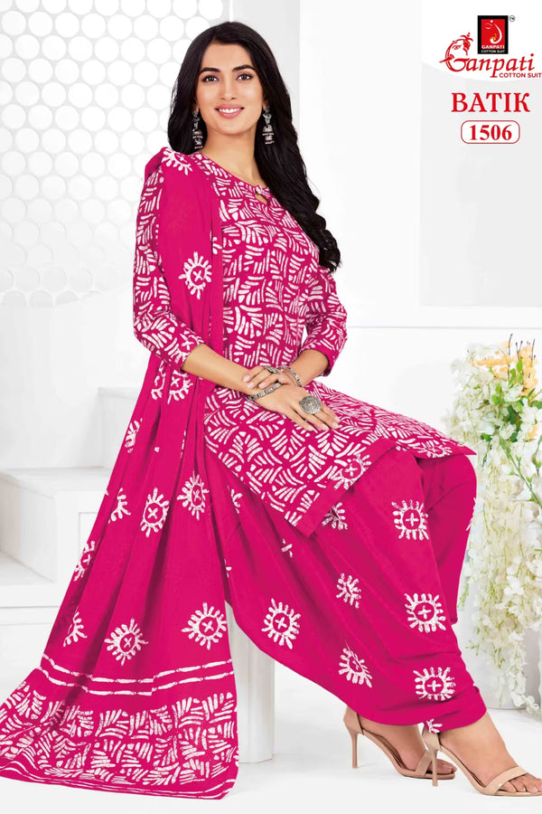 Ganpati Batik Print Cotton Readymade Salwar Suit and Patiala Pant with Dupatta - GB1506