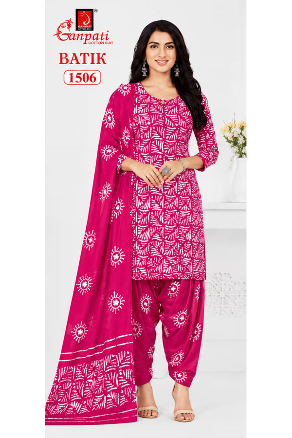 Ganpati Batik Print Cotton Readymade Salwar Suit and Patiala Pant with Dupatta - GB1506