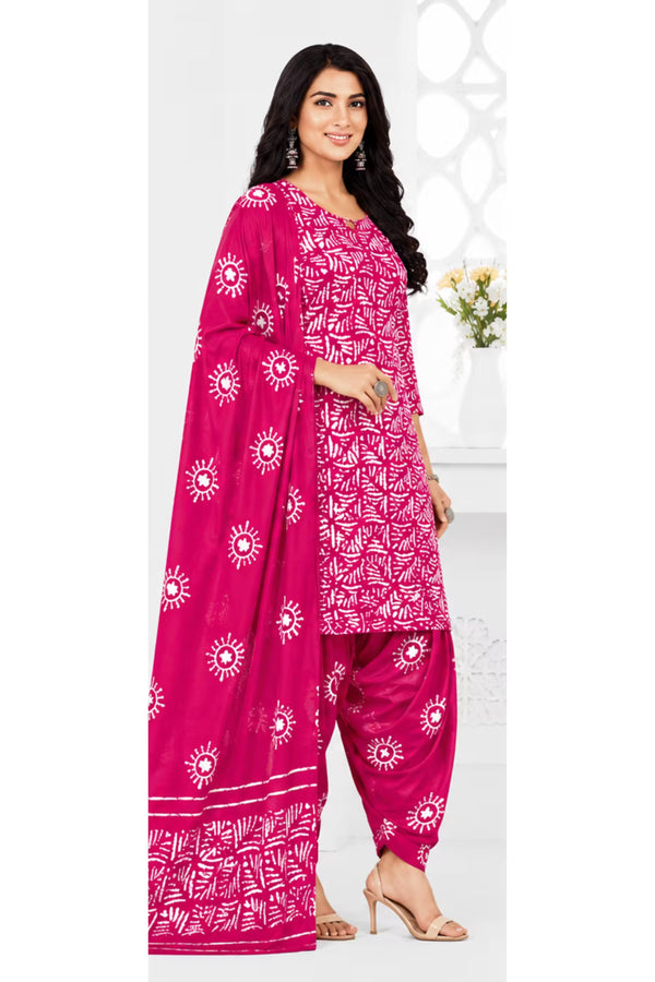 Ganpati Batik Print Cotton Readymade Salwar Suit and Patiala Pant with Dupatta - GB1506