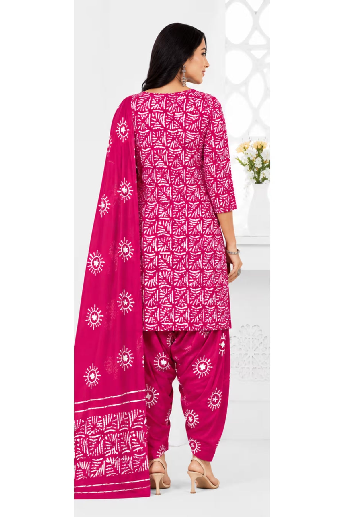 Ganpati Batik Print Cotton Readymade Salwar Suit and Patiala Pant with Dupatta - GB1506