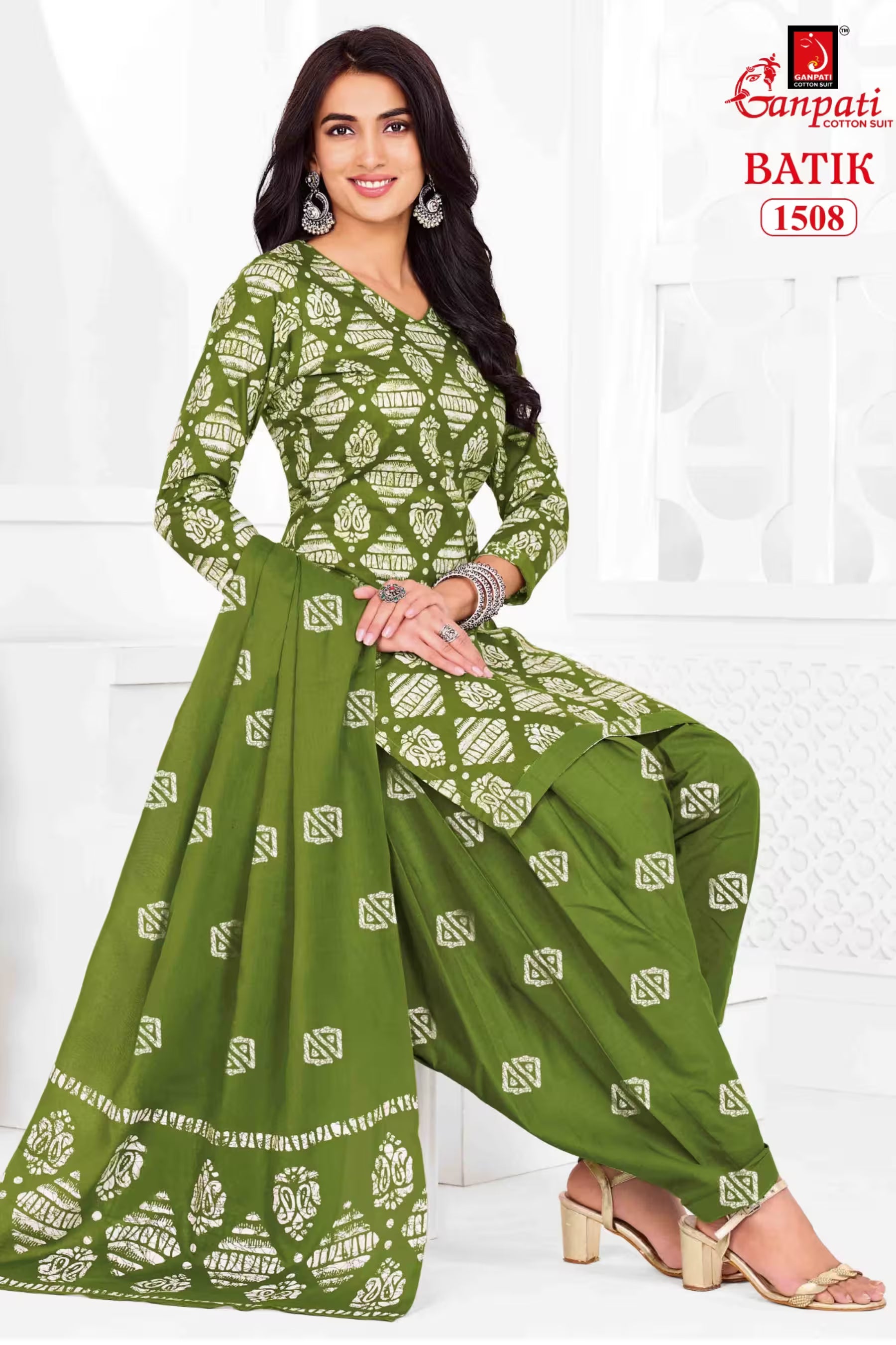Ganpati Batik Print Cotton Readymade Salwar Suit and Patiala Pant with Dupatta - GB1508