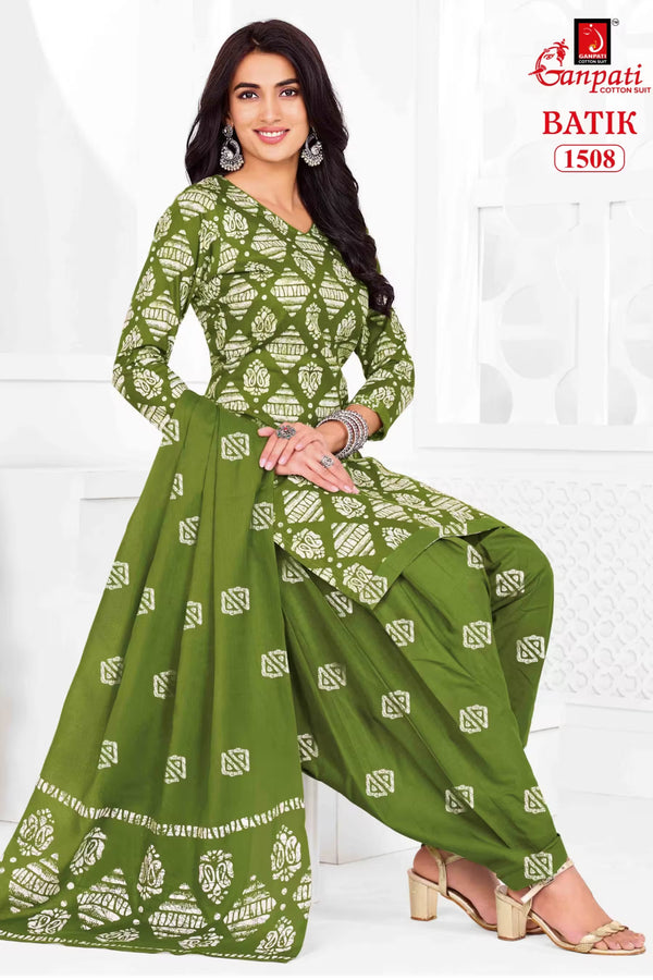 Ganpati Batik Print Cotton Readymade Salwar Suit and Patiala Pant with Dupatta - GB1508