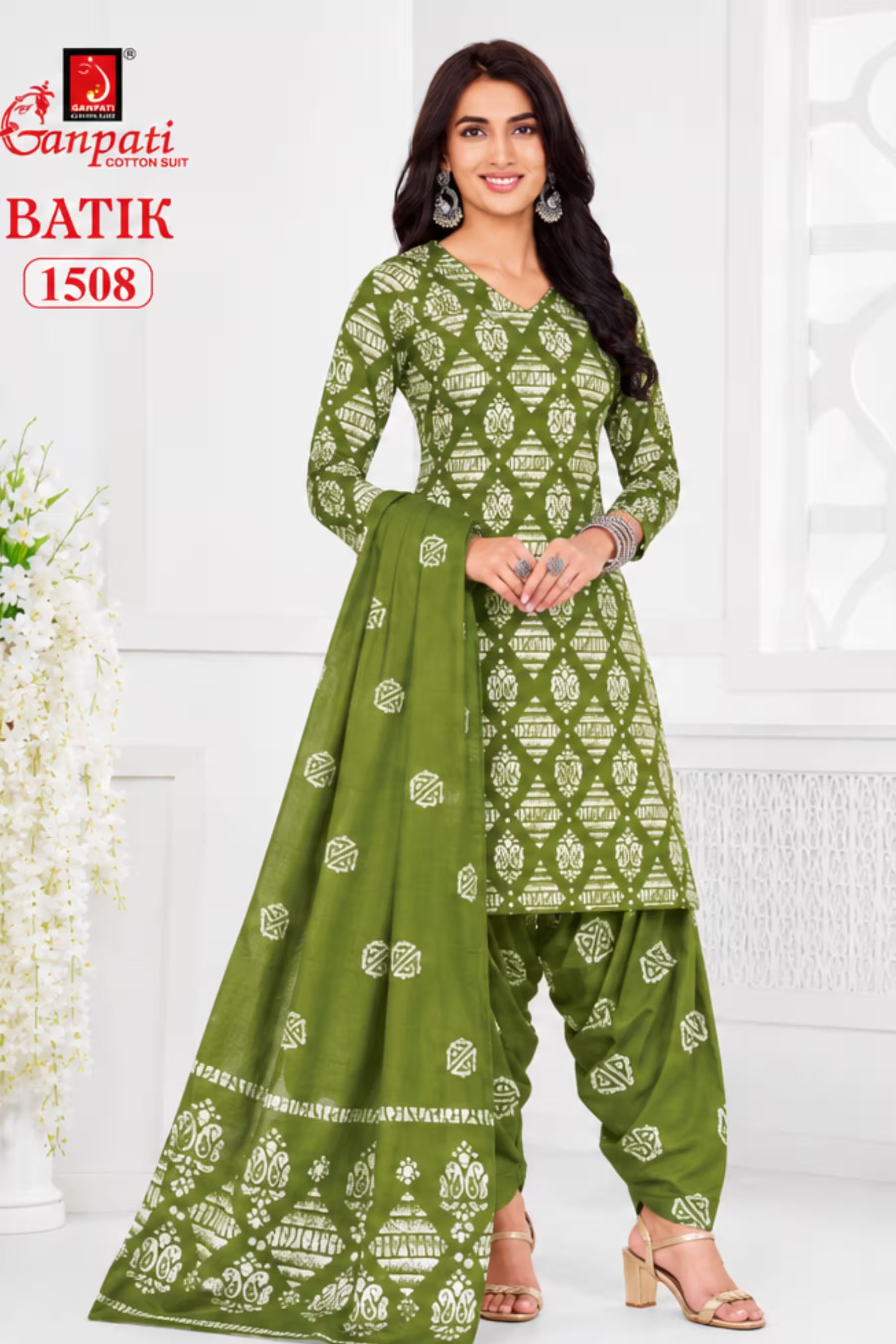 Ganpati Batik Print Cotton Readymade Salwar Suit and Patiala Pant with Dupatta - GB1508 Secondary image
