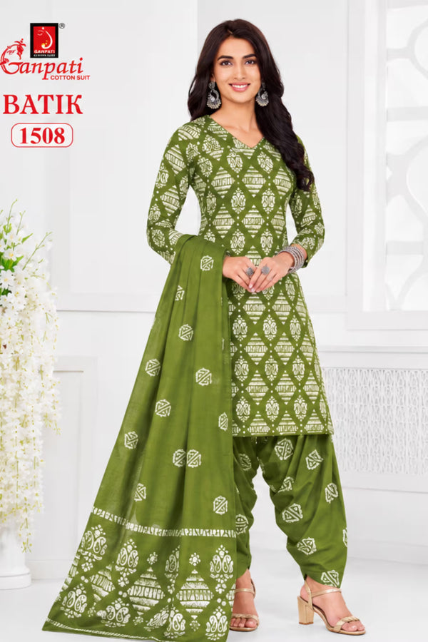 Ganpati Batik Print Cotton Readymade Salwar Suit and Patiala Pant with Dupatta - GB1508