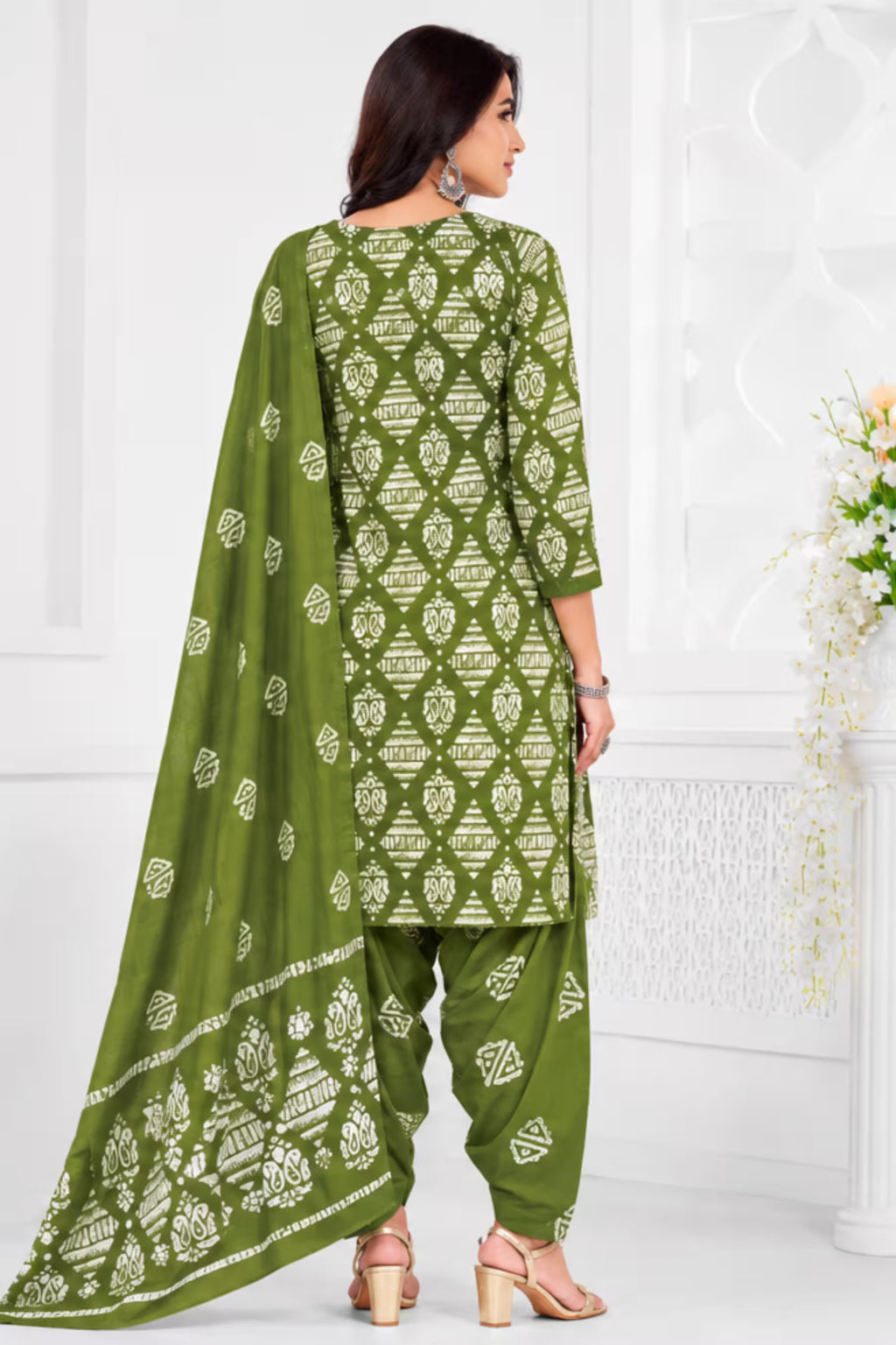 Ganpati Batik Print Cotton Readymade Salwar Suit and Patiala Pant with Dupatta - GB1508
