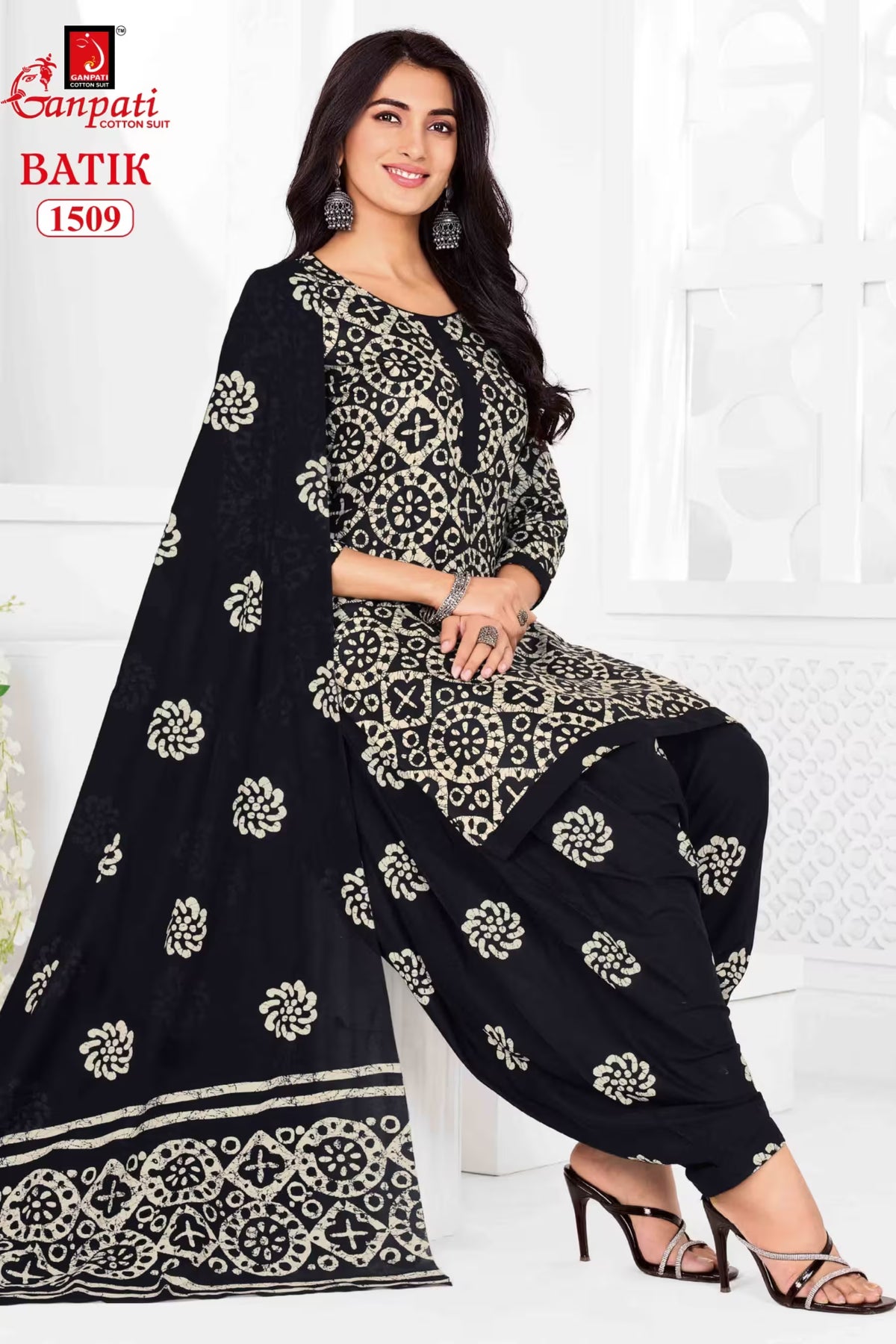 Ganpati Batik Print Cotton Readymade Salwar Suit and Patiala Pant with Dupatta - GB1509 Main image