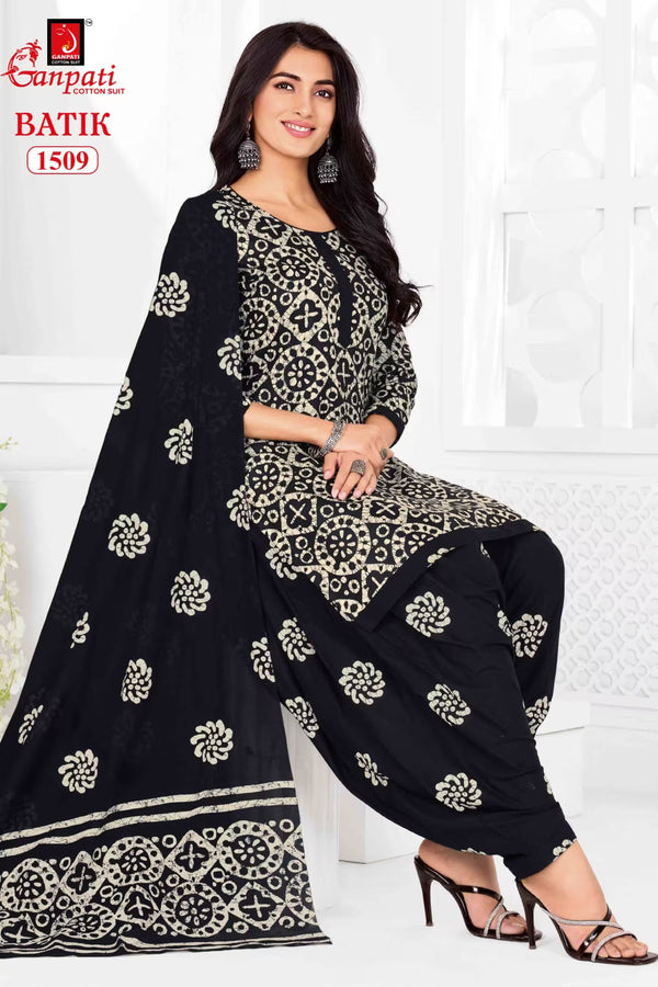 Ganpati Batik Print Cotton Readymade Salwar Suit and Patiala Pant with Dupatta - GB1509