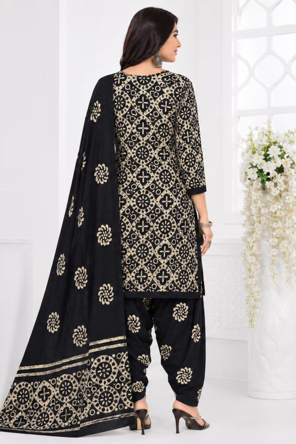 Ganpati Batik Print Cotton Readymade Salwar Suit and Patiala Pant with Dupatta - GB1509