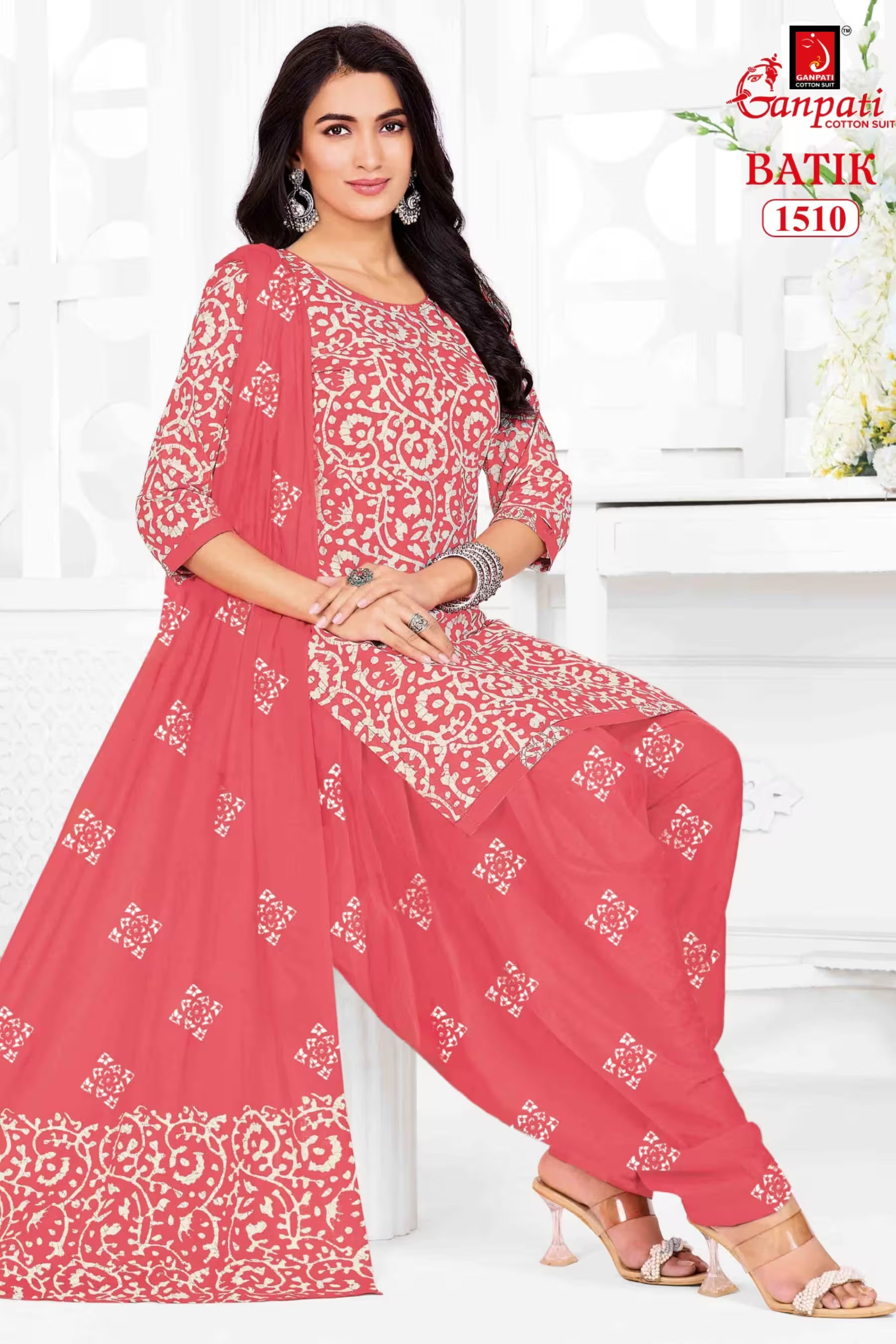 Ganpati Batik Print Cotton Readymade Salwar Suit and Patiala Pant with Dupatta - GB1510