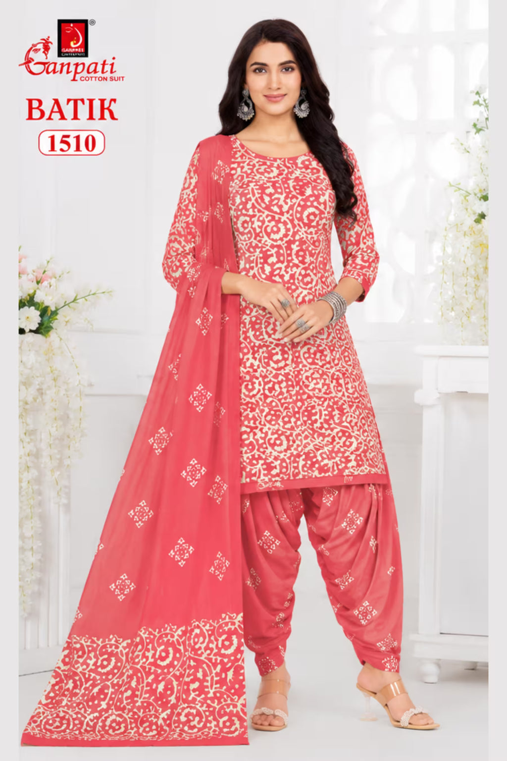 Ganpati Batik Print Cotton Readymade Salwar Suit and Patiala Pant with Dupatta - GB1510