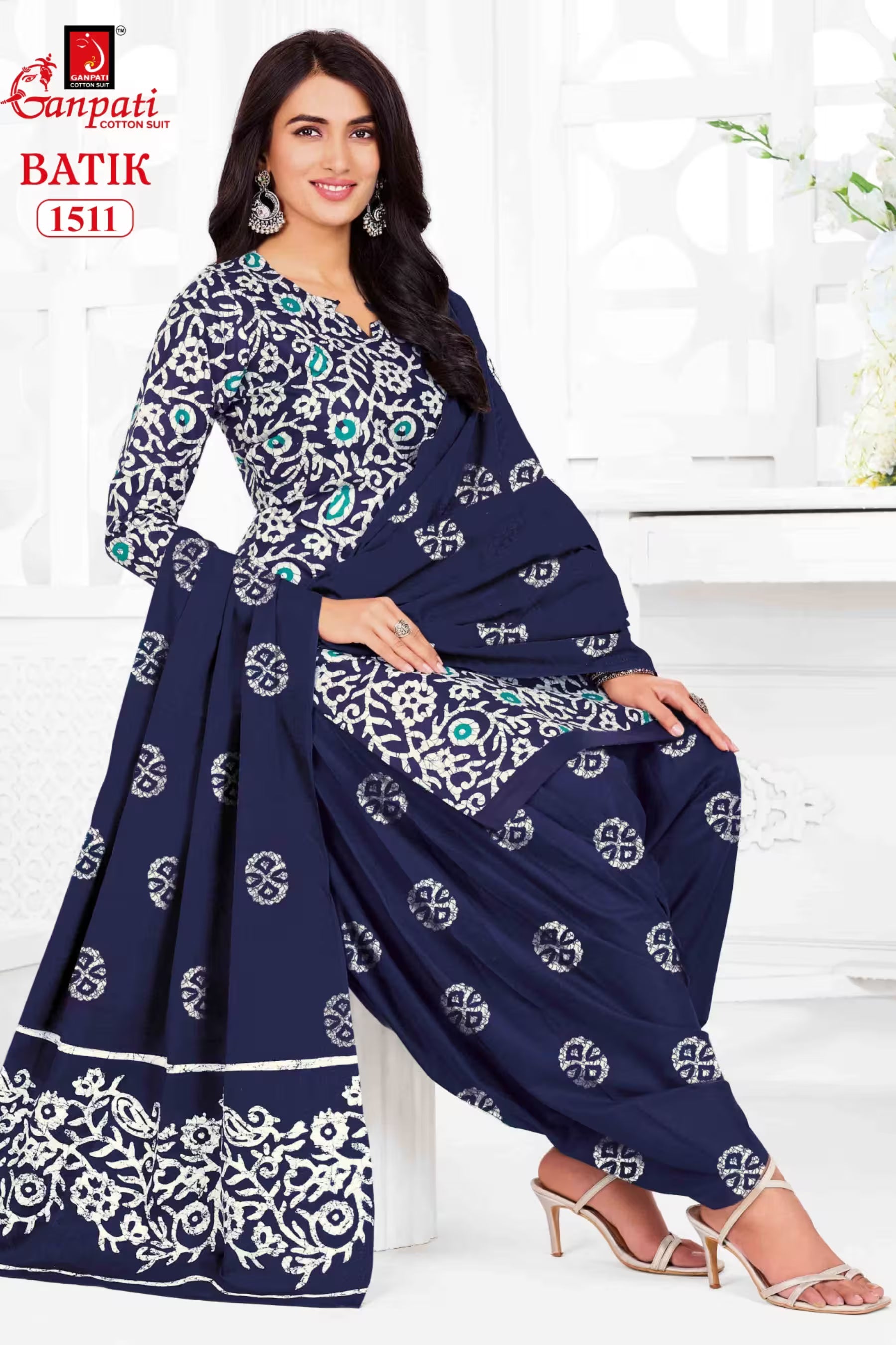 Ganpati Batik Print Cotton Readymade Salwar Suit and Patiala Pant with Dupatta - GB1511