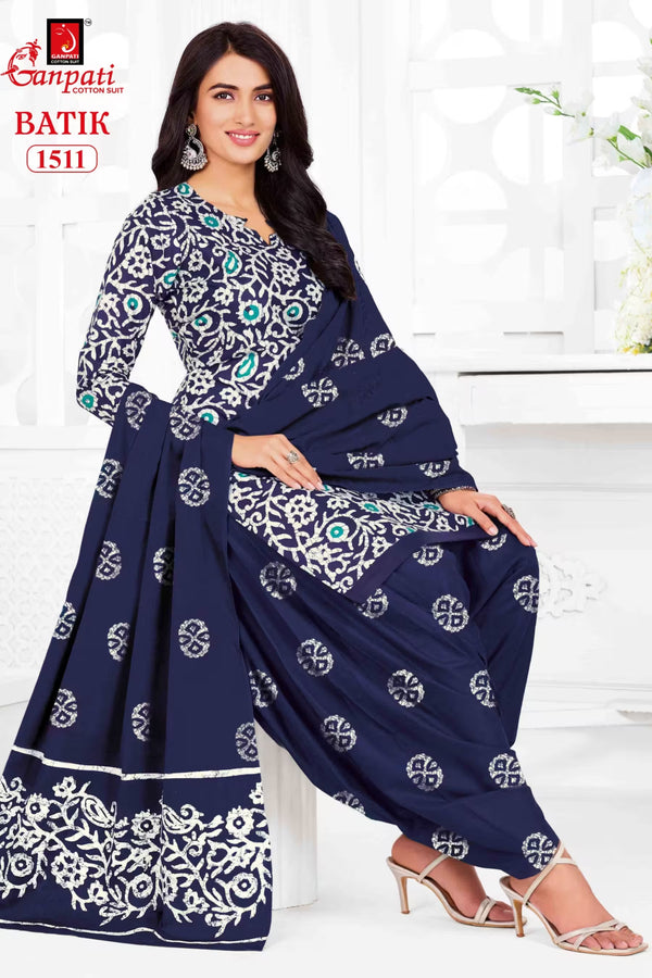 Ganpati Batik Print Cotton Readymade Salwar Suit and Patiala Pant with Dupatta - GB1511