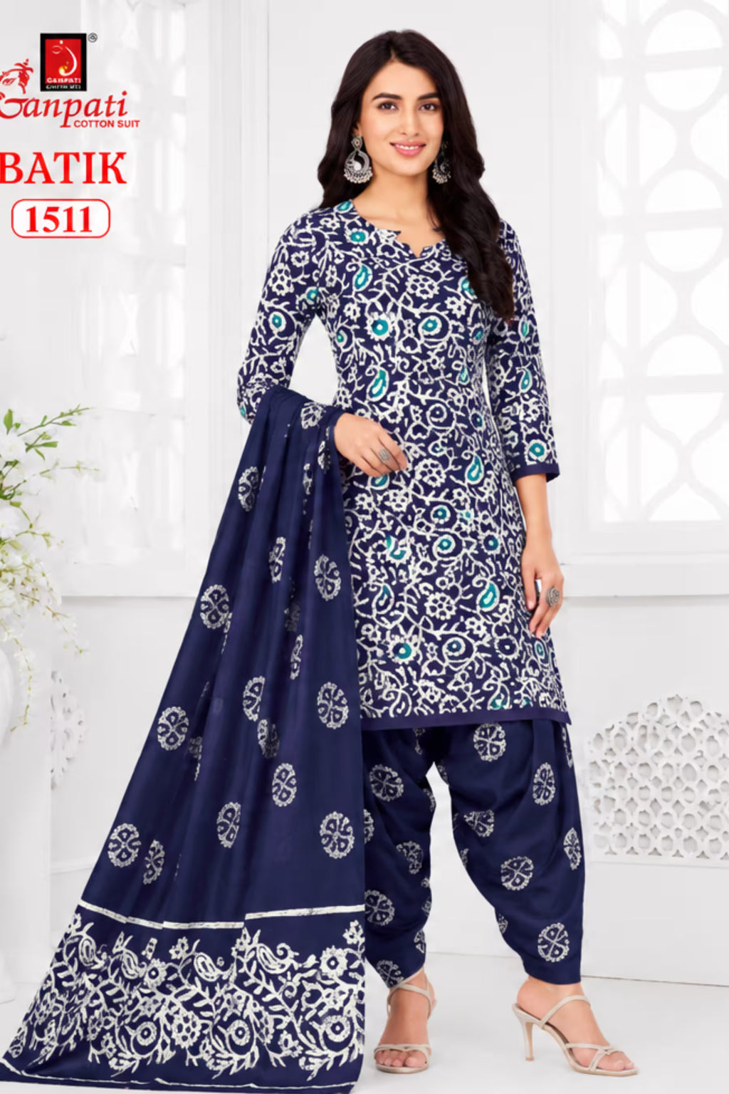 Ganpati Batik Print Cotton Readymade Salwar Suit and Patiala Pant with Dupatta - GB1511