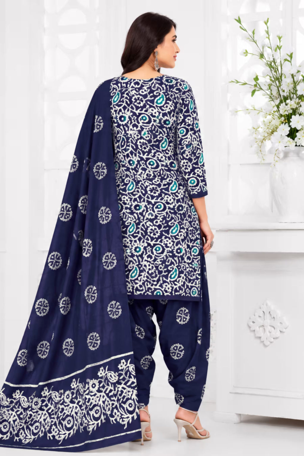 Ganpati Batik Print Cotton Readymade Salwar Suit and Patiala Pant with Dupatta - GB1511