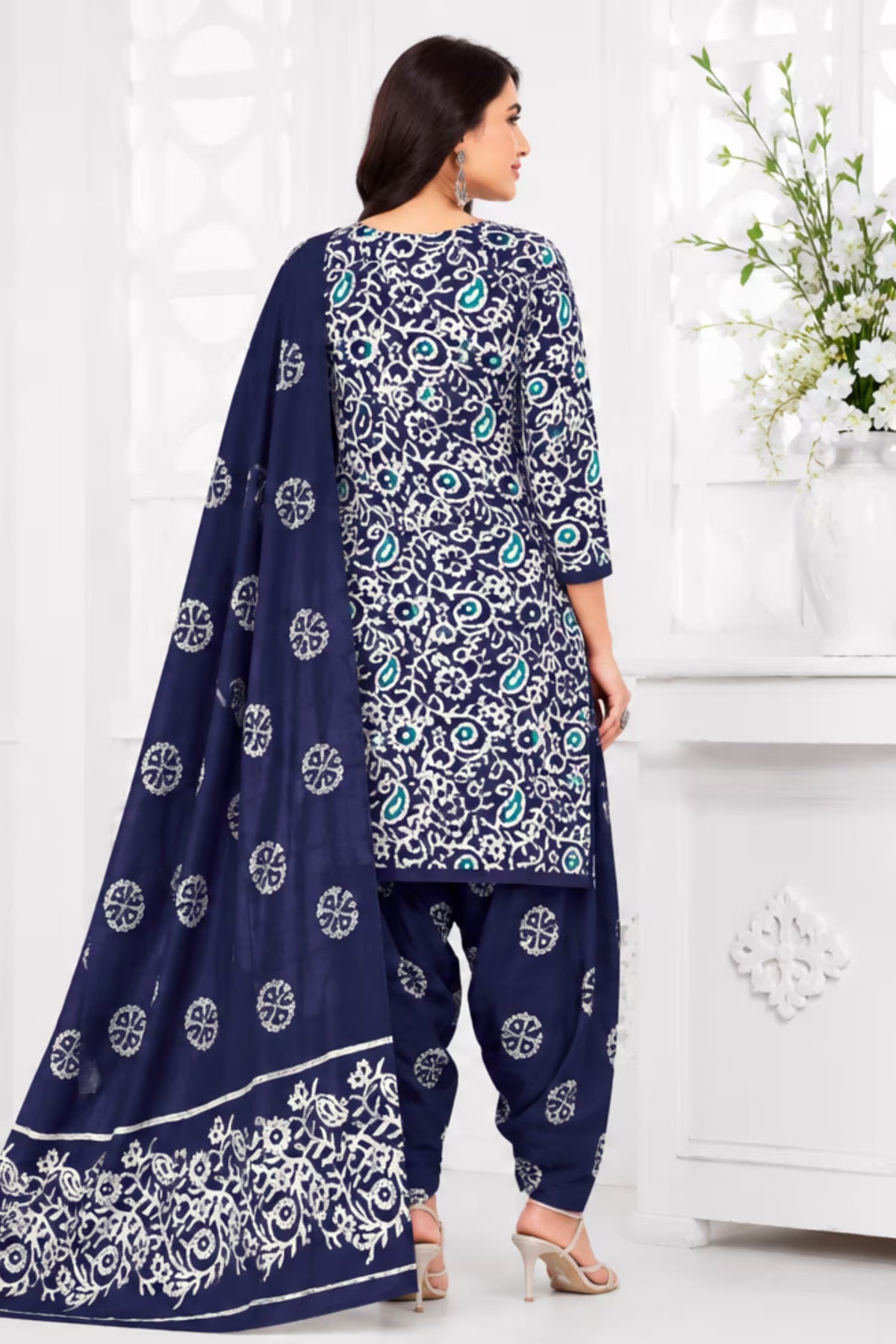Ganpati Batik Print Cotton Readymade Salwar Suit and Patiala Pant with Dupatta - GB1511