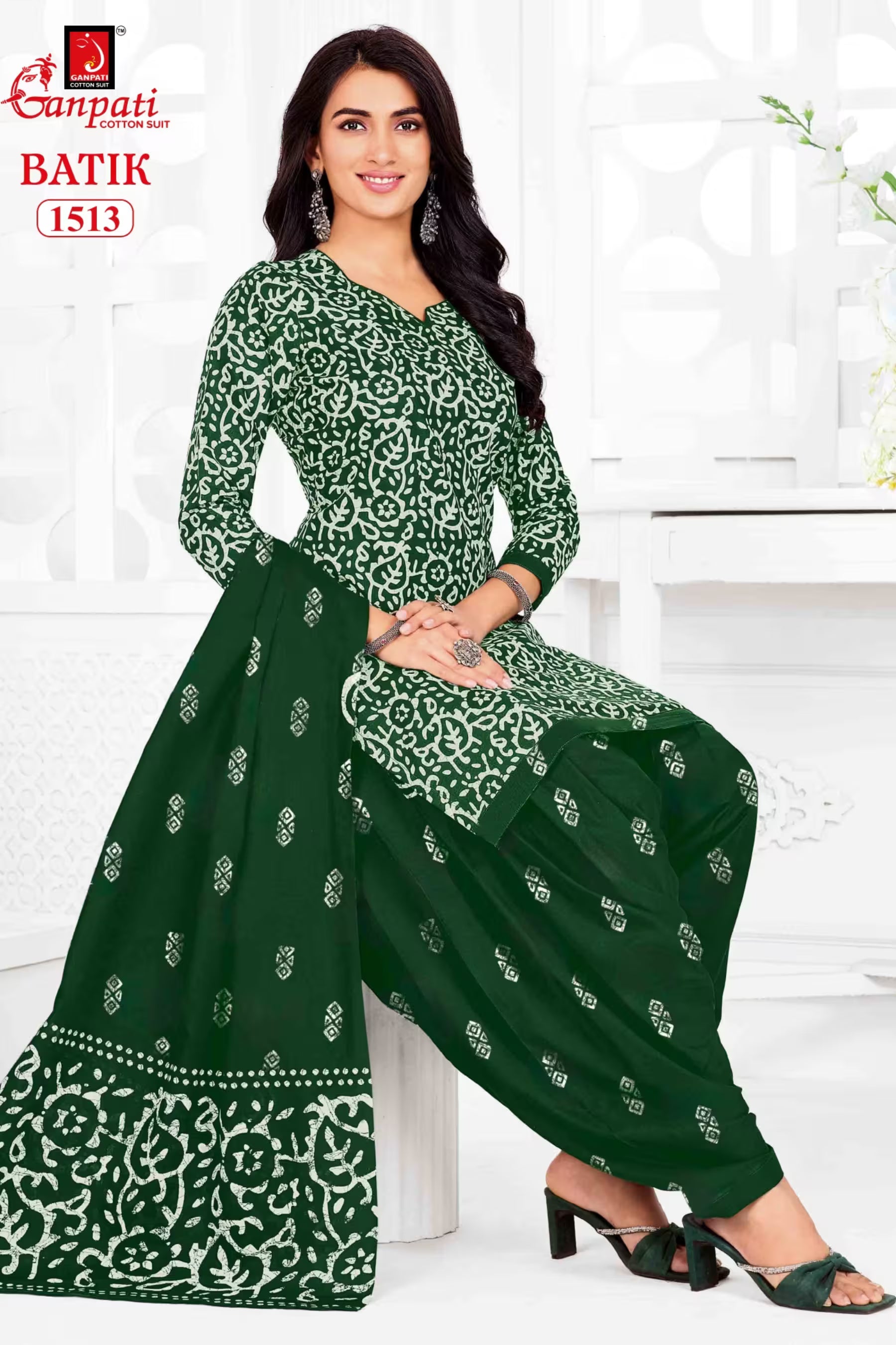 Ganpati Batik Print Cotton Readymade Salwar Suit and Patiala Pant with Dupatta - GB1513