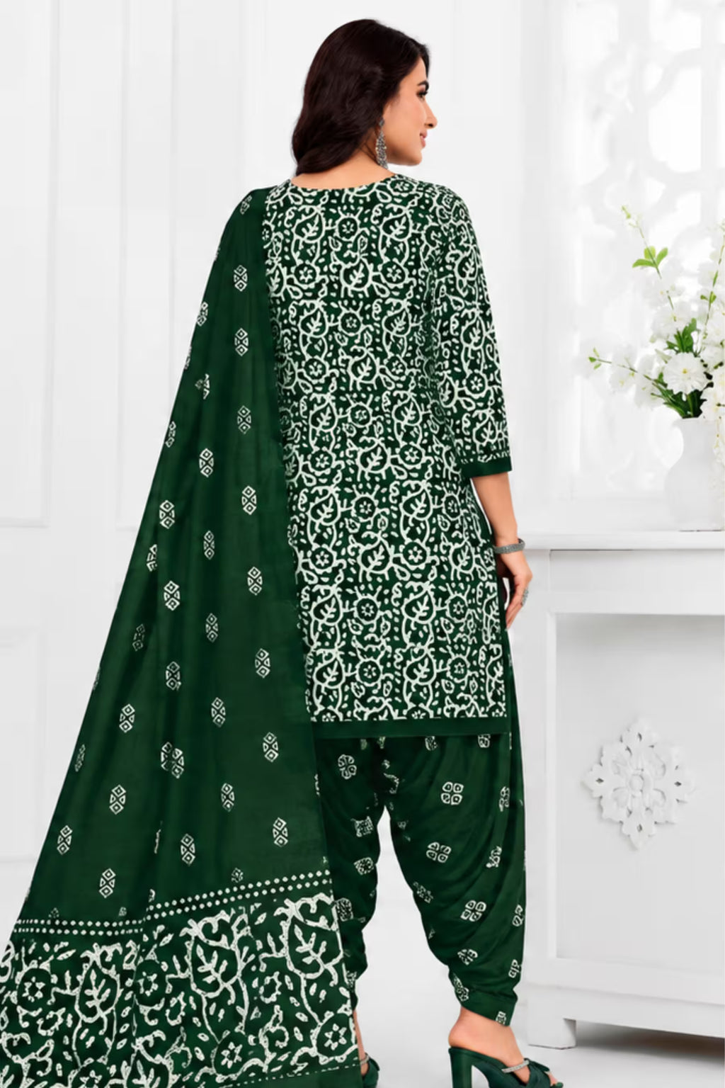 Ganpati Batik Print Cotton Readymade Salwar Suit and Patiala Pant with Dupatta - GB1513