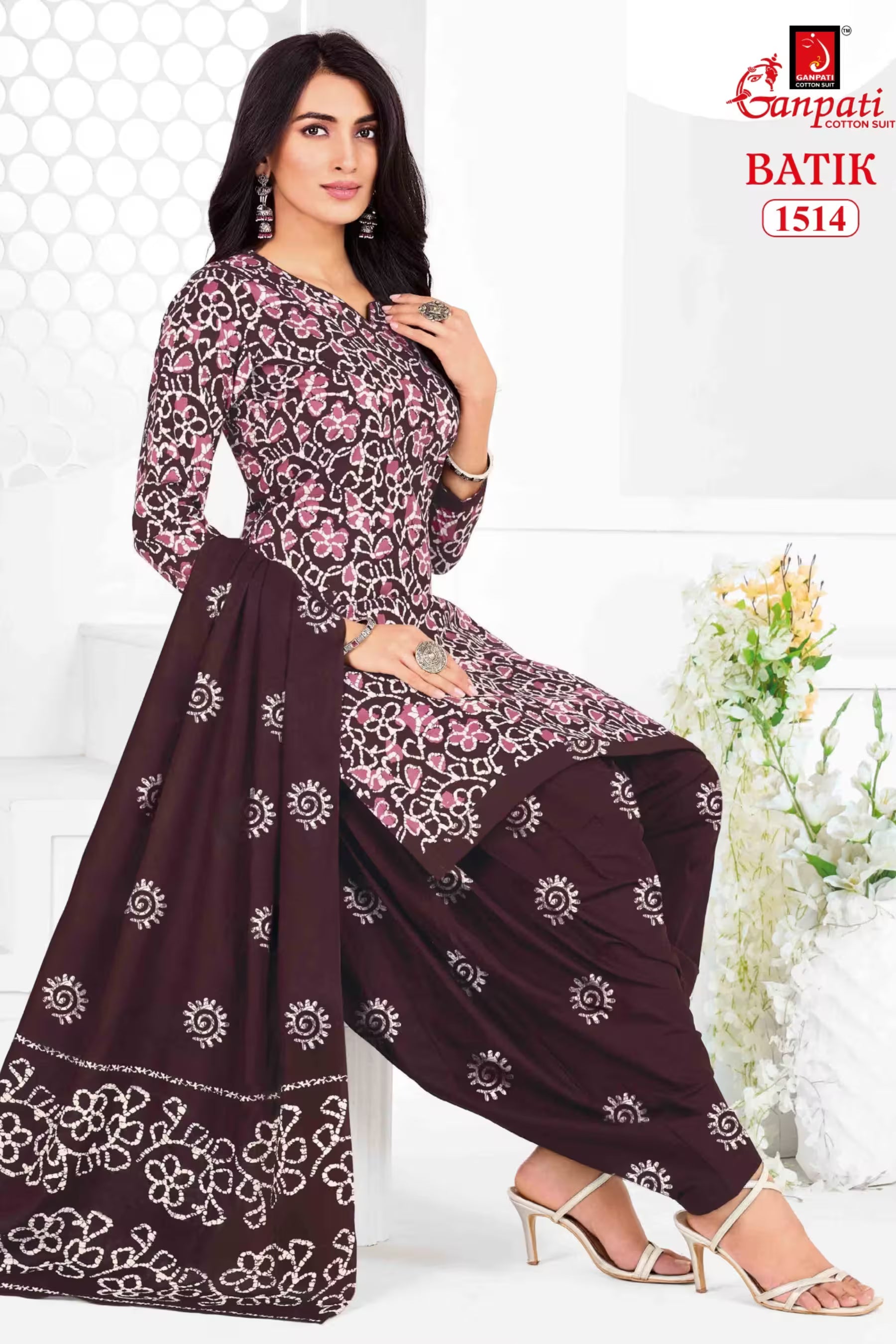 Ganpati Batik Print Cotton Readymade Salwar Suit and Patiala Pant with Dupatta - GB1514