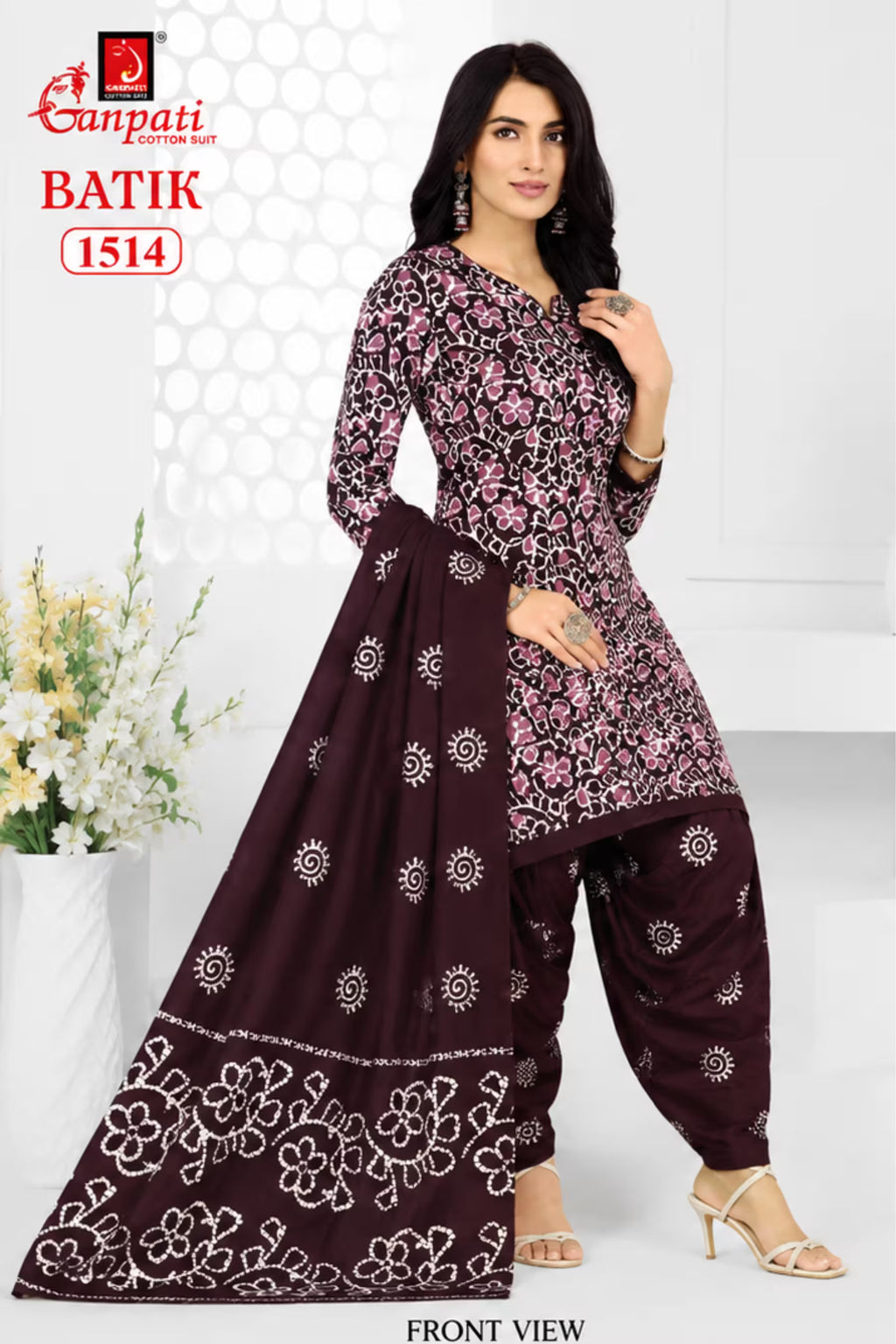 Ganpati Batik Print Cotton Readymade Salwar Suit and Patiala Pant with Dupatta - GB1514