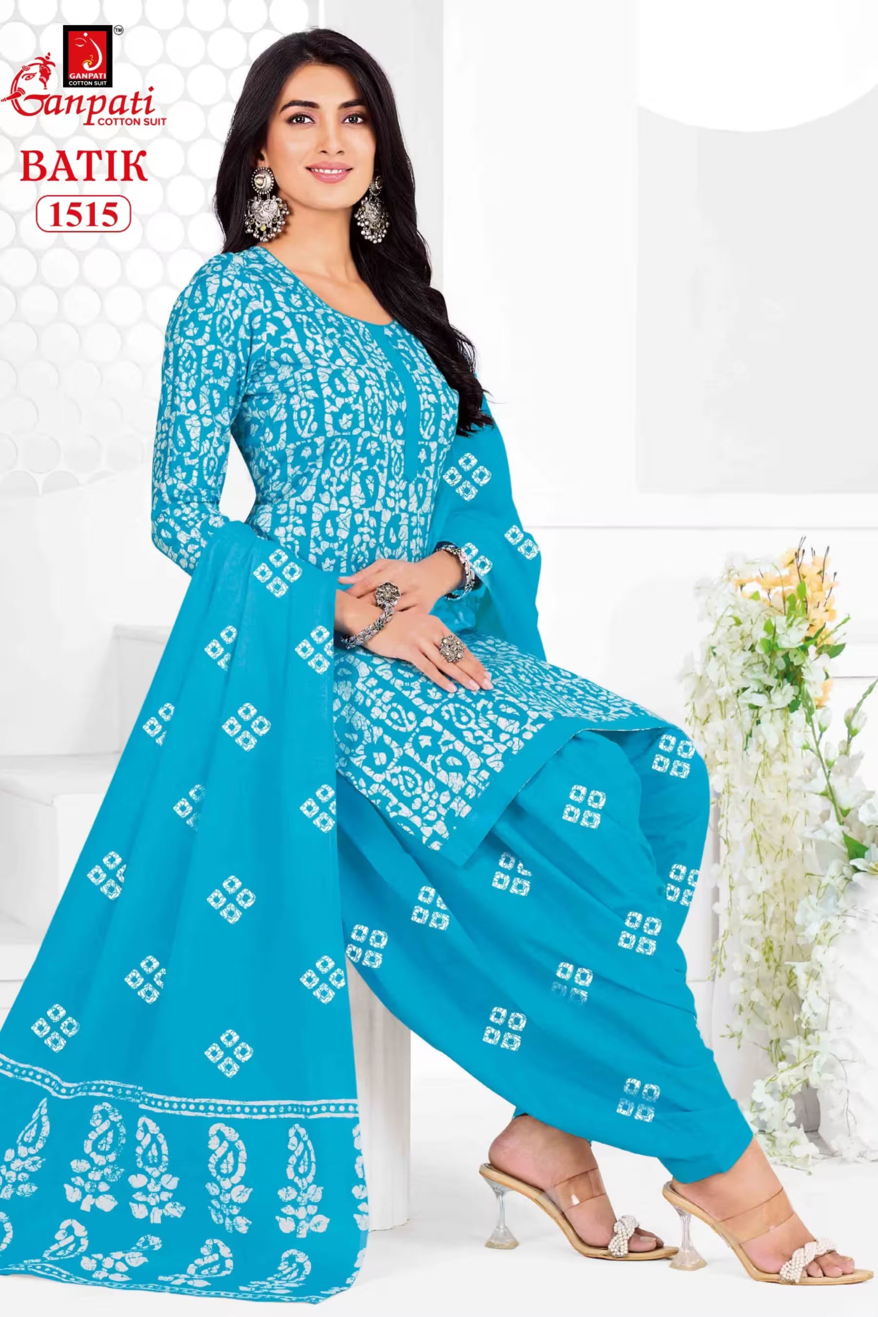 Ganpati Batik Print Cotton Readymade Salwar Suit and Patiala Pant with Dupatta - GB1515
