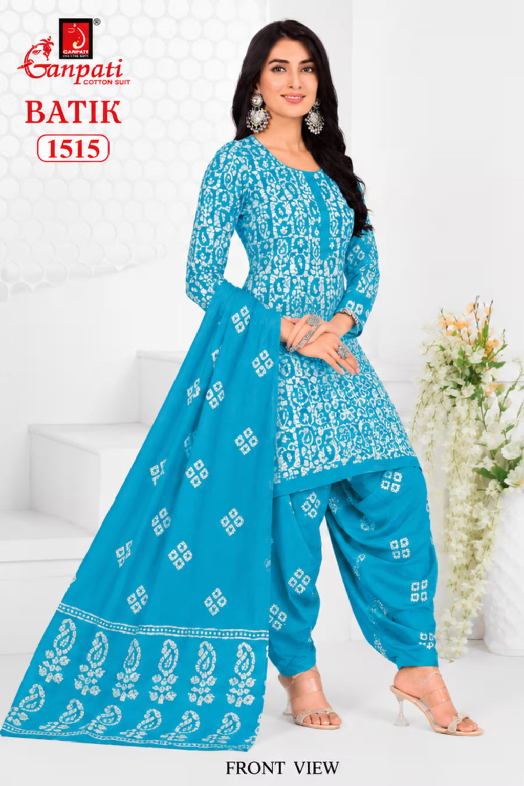 Ganpati Batik Print Cotton Readymade Salwar Suit and Patiala Pant with Dupatta - GB1515
